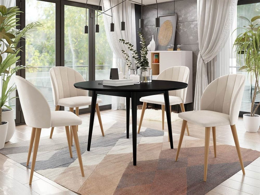 Veneti Jedálenský stôl 120 cm so 4 stoličkami NOWEN 1 - čierny / prírodné drevo / béžový